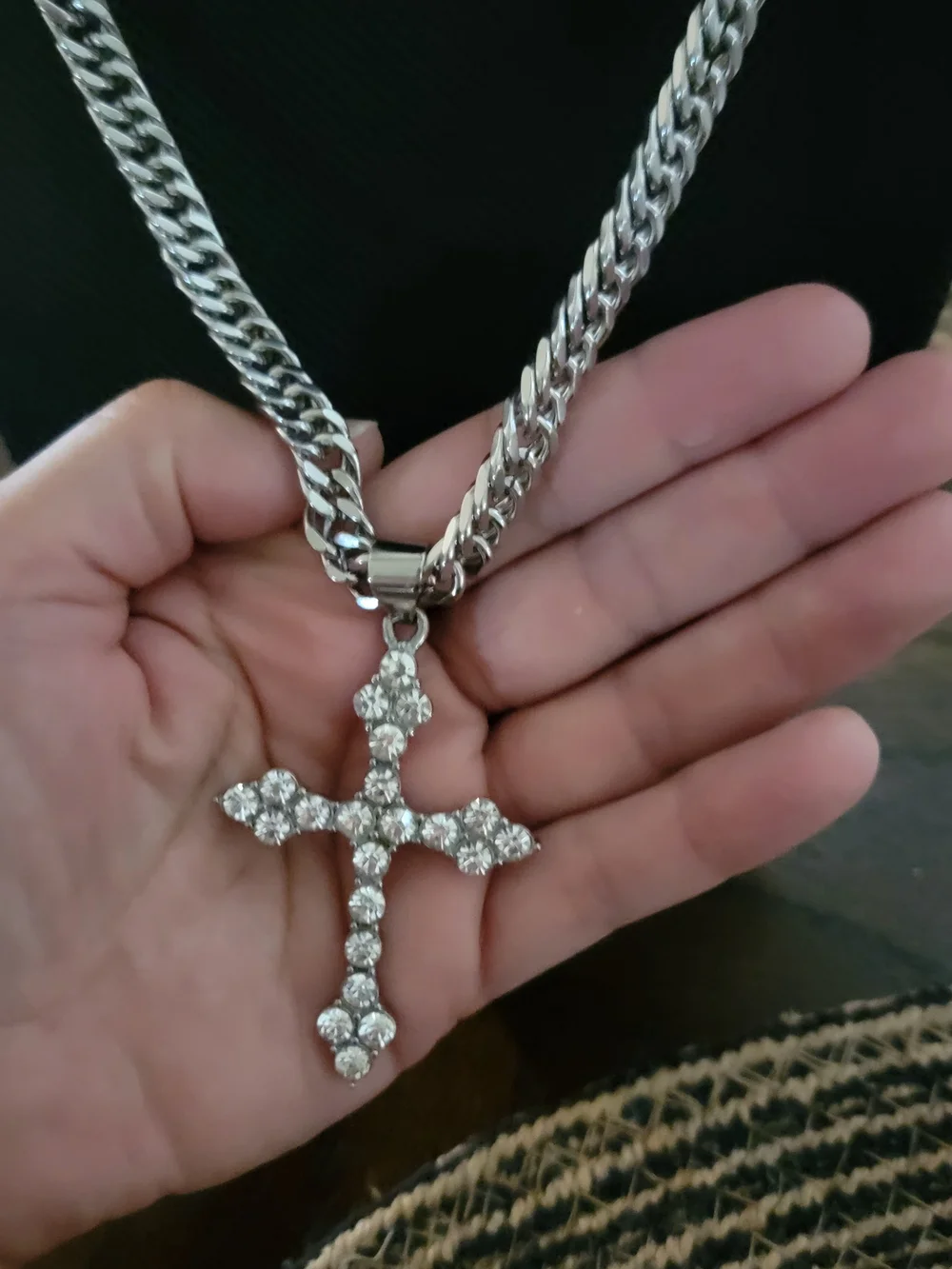 Sterling Silver Crystal Cross Pendant Steinless Steelchain23